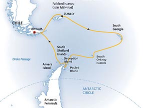 La Bahía de la Fortuna y la Bahía de las Islas, con colonias de parejas de albatros de ceja negra, y Salisbury Plain, con una inmensa colonia de pingüinos emperador